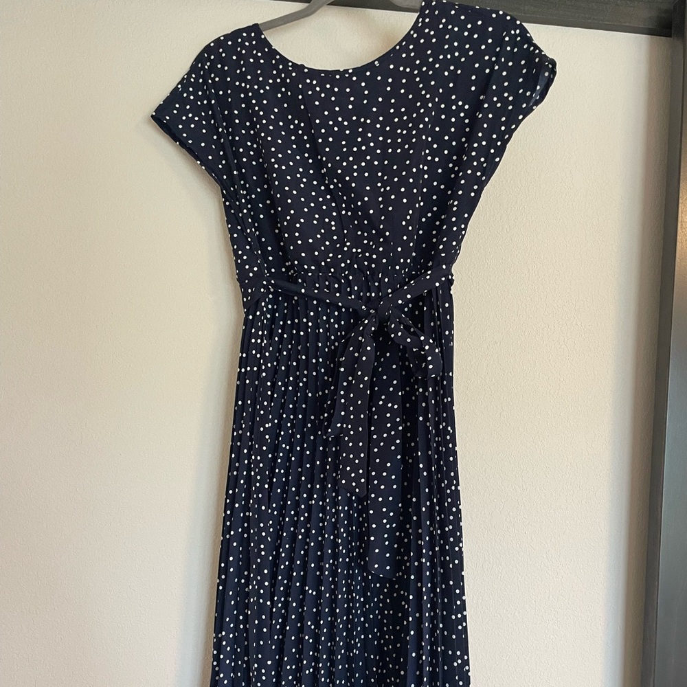 SHEIN Blue and White Wrap Midi Dress with Tie Front